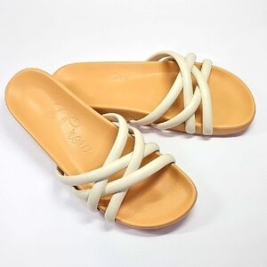 J. Crew Cream Women's Sandals with Crossed Straps and Flat Sole